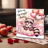 チューリップと風船のラクーン バレンタインカード シーズンカード