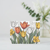 チューリップと黄色の水仙の花 春の花 ポストカード (スタンド正面)