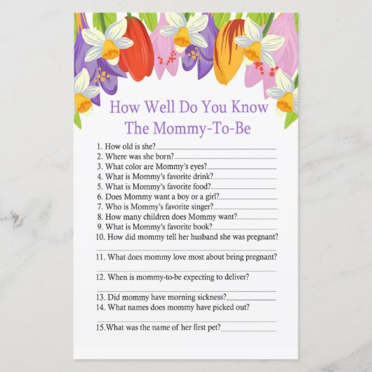 チューリップどのように良く赤ちゃんシャワーのゲームを知っている (正面)