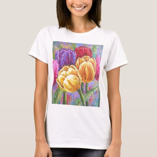 チューリップによっては数々のな花の絵画の芸術が-開花します Tシャツ (正面)