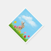 チューリップのイースターバニー スタンダードカクテルナプキン (角)