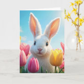チューリップのイースターホワイトバニー カード (黄色い花)