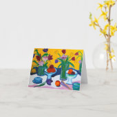 チューリップのオレンジのりんごのメッセージカード カード (黄色い花)