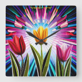 チューリップのトリオ：春のバースト美しい スクエア壁時計 (正面)