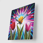 チューリップのトリオ：春のバースト美しい スクエア壁時計 (傾斜)