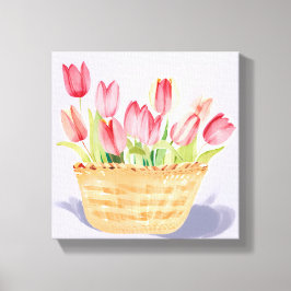 チューリップのバスケット | 花の水彩画 キャンバスプリント