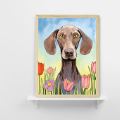 チューリップのポスター絵を描付きワイマラナー犬 ポスター