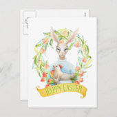 チューリップのリースおよびウサギのハッピーイースター シーズンポストカード (正面/裏面)