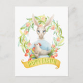 チューリップのリースおよびウサギのハッピーイースター シーズンポストカード (正面)