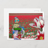 チューリップの女性の編み物 マグ 誕生日 ポストカード (正面/裏面)