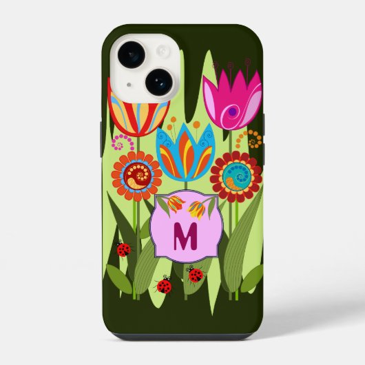 チューリップの春のモノグラム iPhoneケース (裏面)