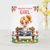 チューリップの春 イースターカード 少女 カード (黄色い花)