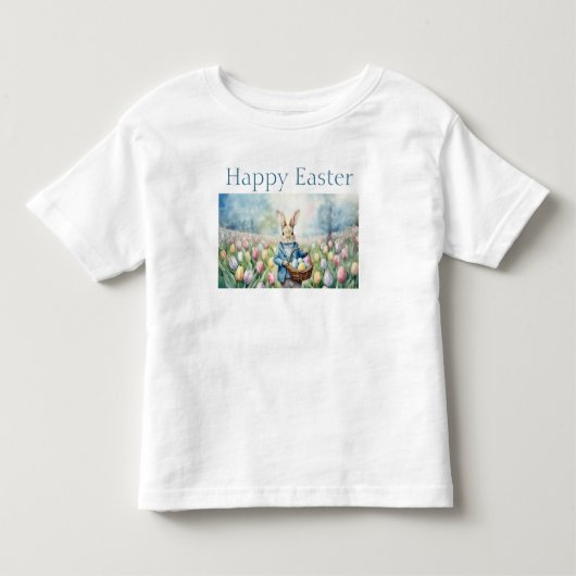 チューリップの牧草地のイースターバニー トドラーTシャツ (正面)