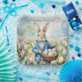 チューリップの牧草地のイースターバニー ペーパープレート (パーティー)