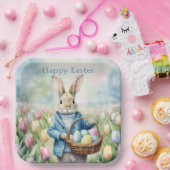 チューリップの牧草地のイースターバニー ペーパープレート (パーティー)