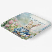 チューリップの牧草地のイースターバニー ペーパープレート (傾斜あり)