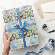 チューリップの牧草地のイースターバニー