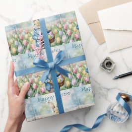 チューリップの牧草地のイースターバニー ラッピングペーパー