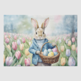 チューリップの牧草地のイースターバニー 薄葉紙