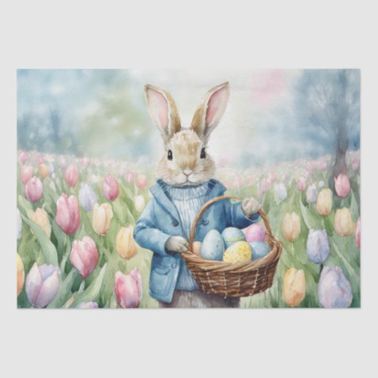 チューリップの牧草地のイースターバニー 薄葉紙 (正面)