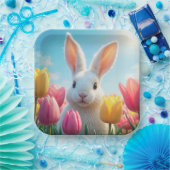 チューリップの白いイースターバニー ペーパープレート (パーティー)