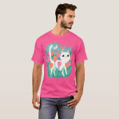 チューリップの白い猫 Tシャツ (正面フル)