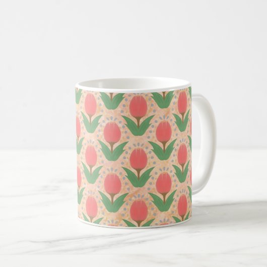 チューリップの絵付け陶器マグカップ コーヒーマグカップ (正面右)