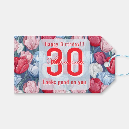 チューリップの花の女性の誕生日おめでとう ギフトタグ (正面(横))