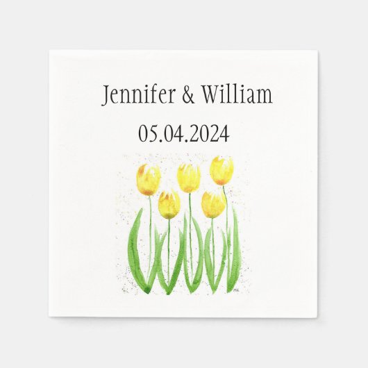 チューリップの花の水色イエロー素朴結婚ズ スタンダードカクテルナプキン (正面)