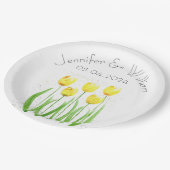 チューリップの花の水色イエロー素朴結婚ズ ペーパープレート (アングル)