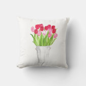 チューリップの花の水色ピンクの投エレガントげガーリー クッション (正面)