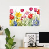 チューリップの花の絵 ポスター (ホームオフィス)