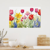 チューリップの花の絵 ポスター (キッチン)