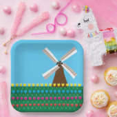 チューリップの花の間の風車 ペーパープレート (パーティー)