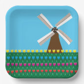 チューリップの花の間の風車 ペーパープレート (正面)