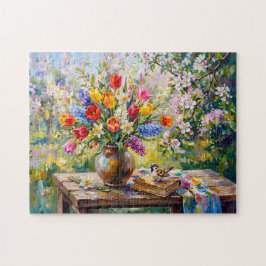チューリップの花束の絵画風静物画 ジグソーパズル