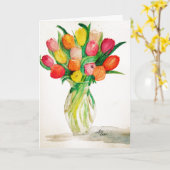 チューリップの花瓶のお母さんのデイカード カード (黄色い花)