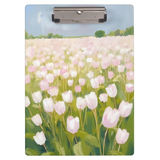 チューリップの花畑の絵 白 クリップボード (正面)
