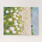チューリップの花畑の絵 白 ジグソーパズル (横)