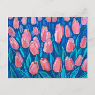チューリップの花畑 春の花々 フラワールアート 赤 青 ポストカード