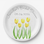 チューリップの花 水彩画 イエロー ブライダルシャワー ペーパープレート (正面)