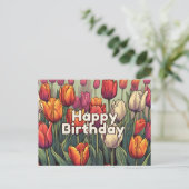 チューリップの花 誕生日おめでとう ポストカード (スタンド正面)