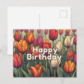 チューリップの花 誕生日おめでとう ポストカード (正面/裏面)