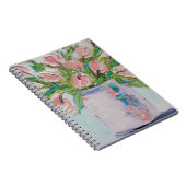 、チューリップの芸術絵を描いている、ピンクのチューリップ織り目加工の花 ノートブック (右側)