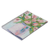、チューリップの芸術絵を描いている、ピンクのチューリップ織り目加工の花 ノートブック (左側)