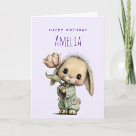 チューリップの誕生日を持つかわいいウサギ カード