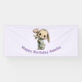 チューリップの誕生日を持つかわいいウサギ 横断幕 (横)