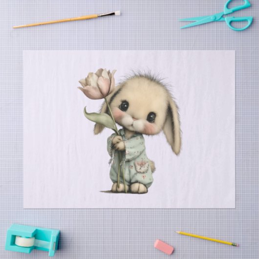 チューリップを持つかわいいうさぎ 薄葉紙 (クラフト)