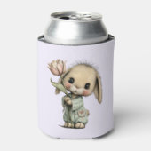 チューリップを持つかわいいウサギ 缶クーラー (缶正面)