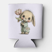 チューリップを持つかわいいウサギ 缶クーラー (正面)